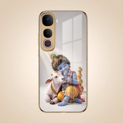 Vivo Y400 Pro Bal Krishna Blessings Gold Electroplated Glass Phone Back Case