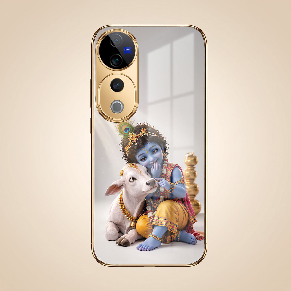 Vivo V40 Pro 5G Bal Krishna Blessings Gold Electroplated Glass Phone Back Case
