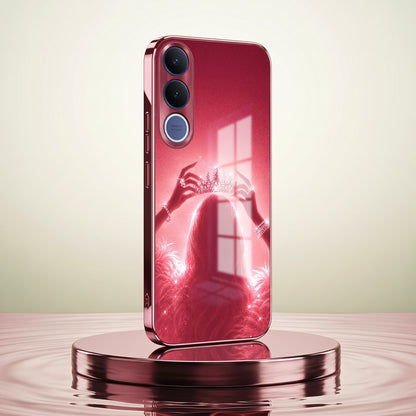 Vivo V70 FE 5G Luxury Crown Queen Pink Electroplated Glass Phone Back Case