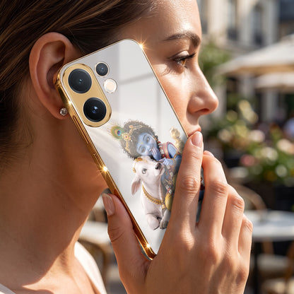 Vivo V60 5G Bal Krishna Blessings Gold Electroplated Glass Phone Back Case