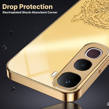 Vivo Y400 Pro 5G Golden Tiger Face Gold Electroplated Glass Phone Back Case