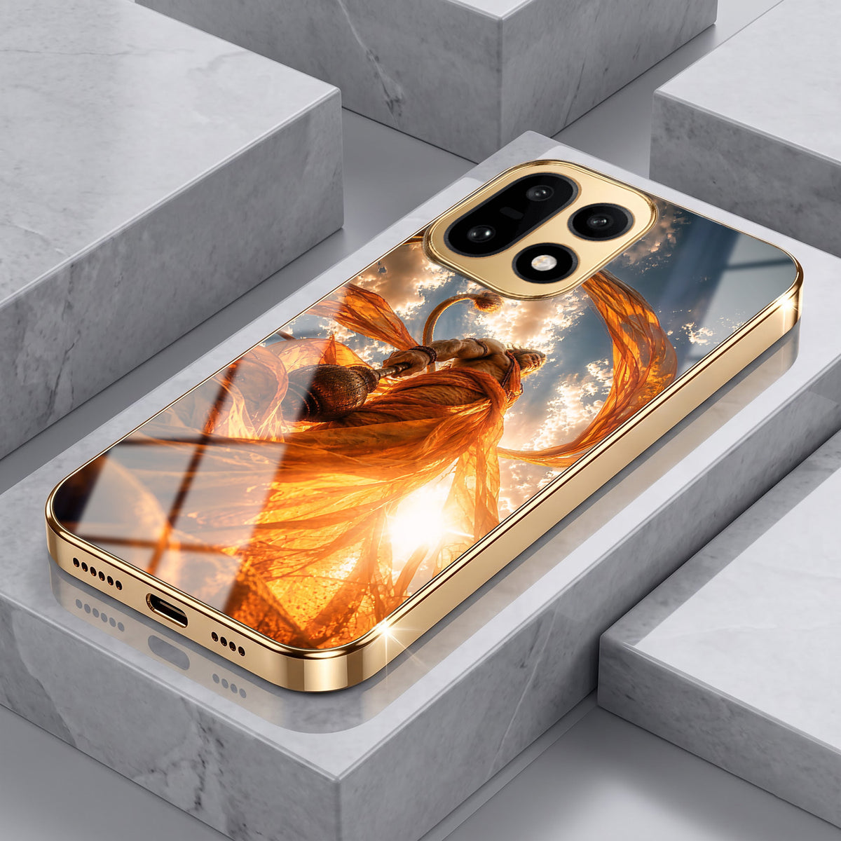 OnePlus 15 5G Divine Hanuman Gold Electroplated Glass Phone Back Case