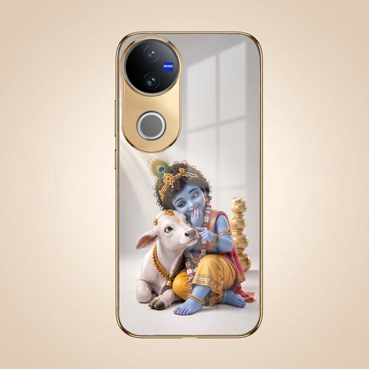 Vivo V50 5G Bal Krishna Blessings Gold Electroplated Glass Phone Back Case
