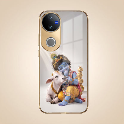 Vivo V50 5G Bal Krishna Blessings Gold Electroplated Glass Phone Back Case