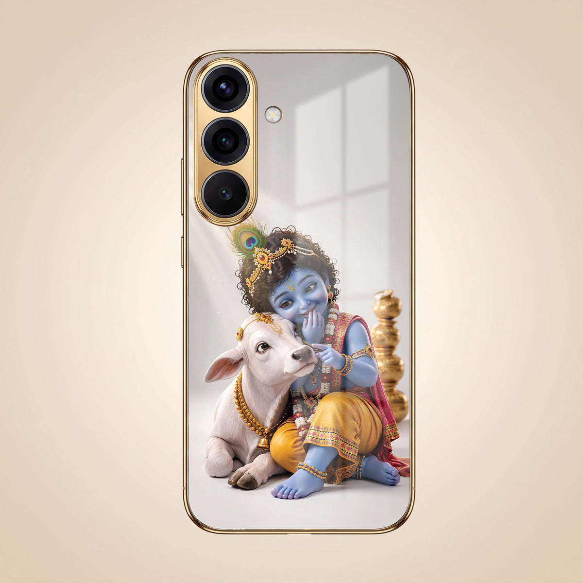 Samsung Galaxy A36 5G Bal Krishna Blessings Gold Electroplated Glass Phone Back Case