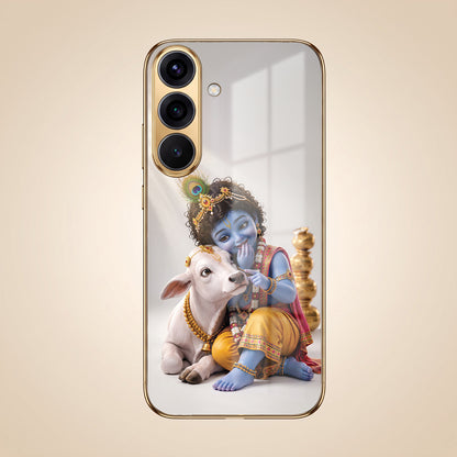 Samsung Galaxy A36 5G Bal Krishna Blessings Gold Electroplated Glass Phone Back Case