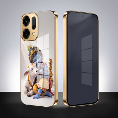 Oppo Reno 14 5G Bal Krishna Blessings Gold Electroplated Glass Phone Back Case