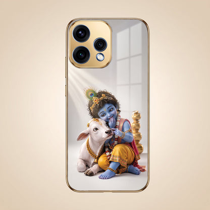 Oppo Reno 15 5G Bal Krishna Blessings Gold Electroplated Glass Phone Back Case