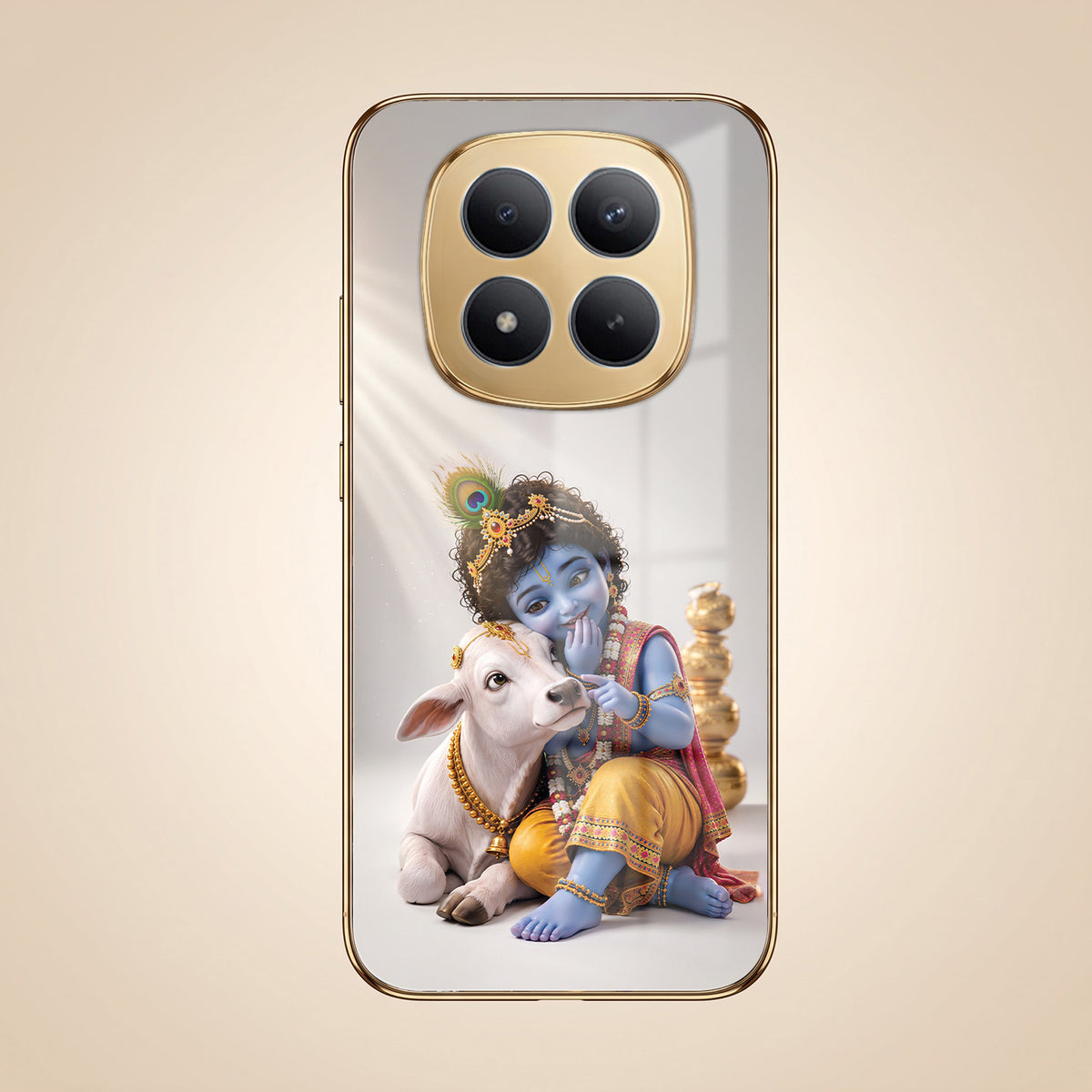 Redmi Note 15 Pro Plus 5G Bal Krishna Blessings Gold Electroplated Glass Phone Back Case