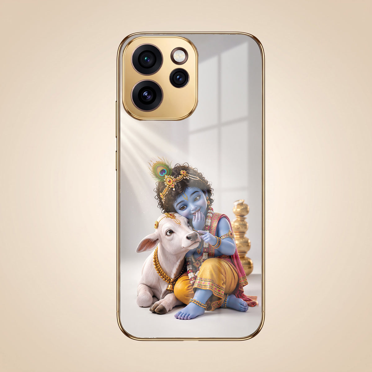 Oppo Reno 15 Pro Mini 5G Bal Krishna Blessings Gold Electroplated Glass Phone Back Case