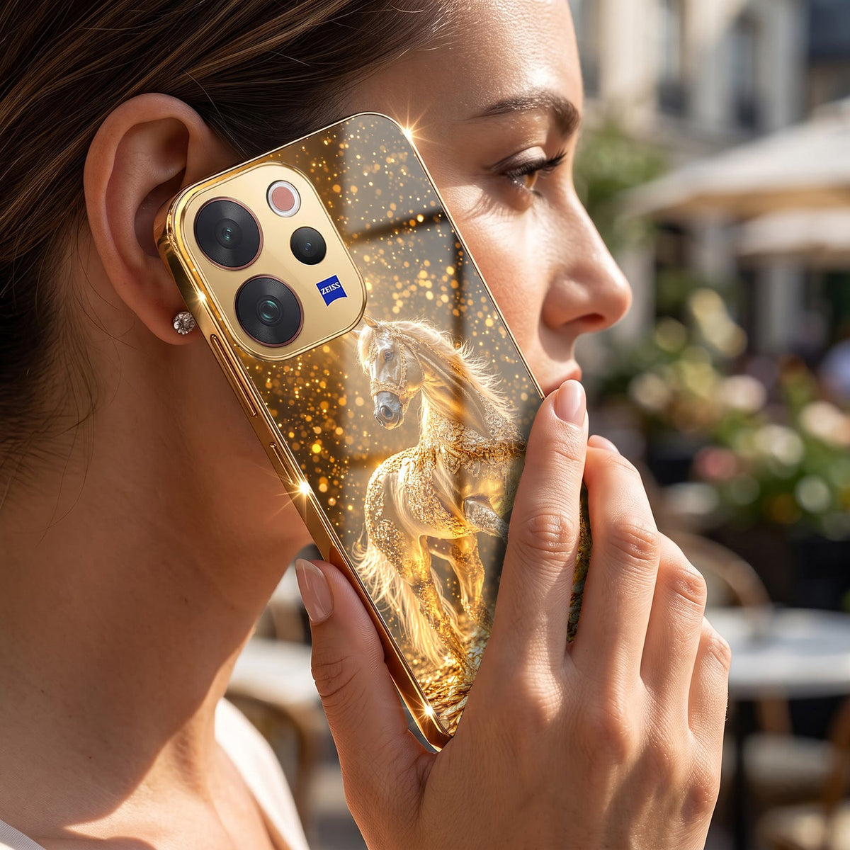 Vivo V70 5G Golden Horse Sparkle Gold Electroplated Glass Phone Back Case