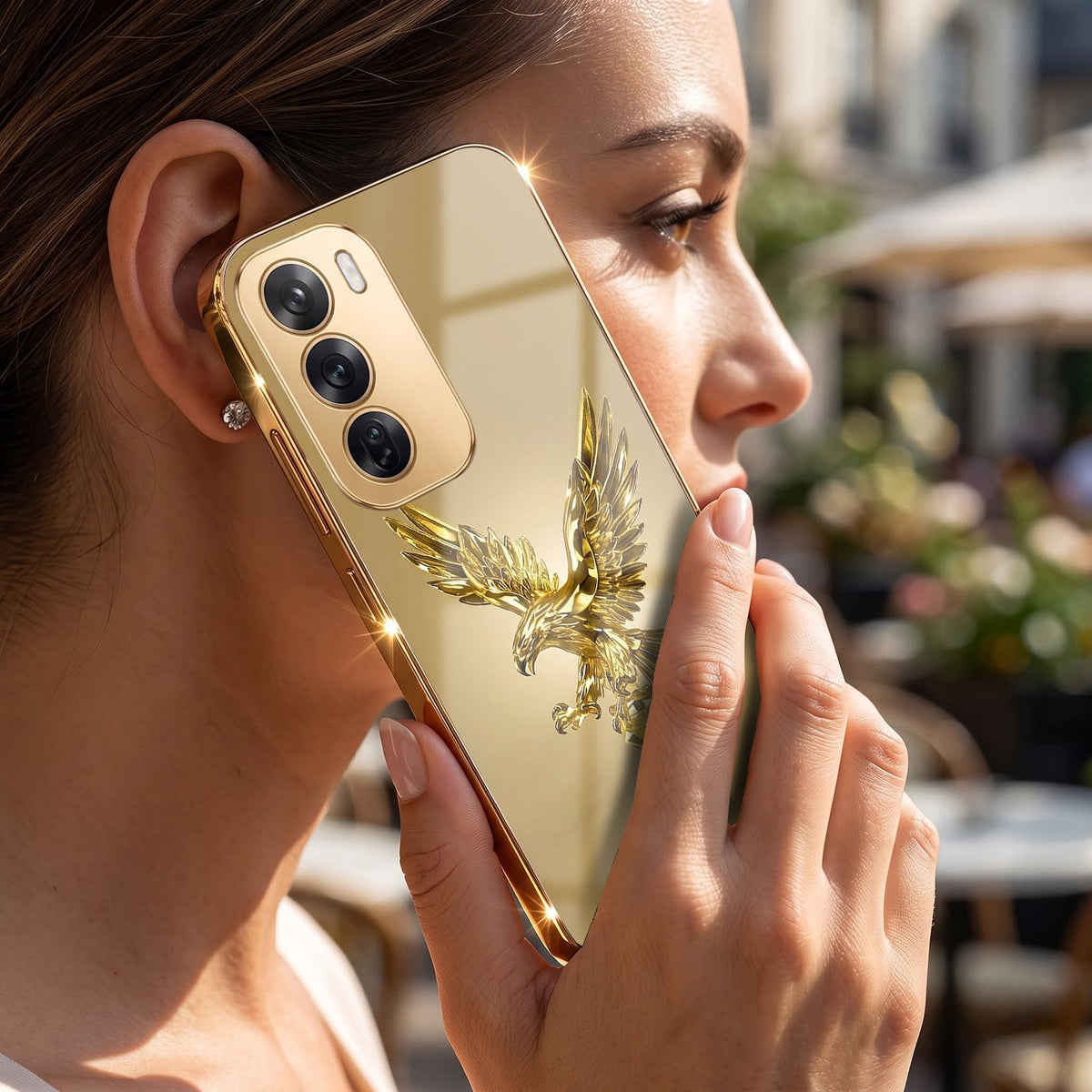 Oppo Reno 12 Pro 5G Golden Eagle Gold Electroplated Glass Phone Back Case