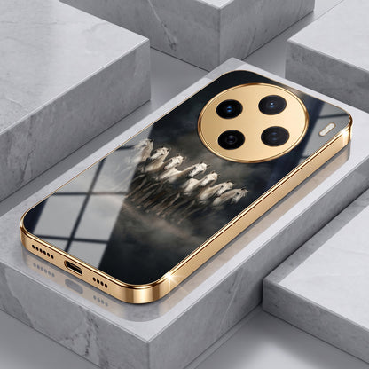 Vivo X200T 5G Running Horses Gold Electroplated Glass Phone Back Case
