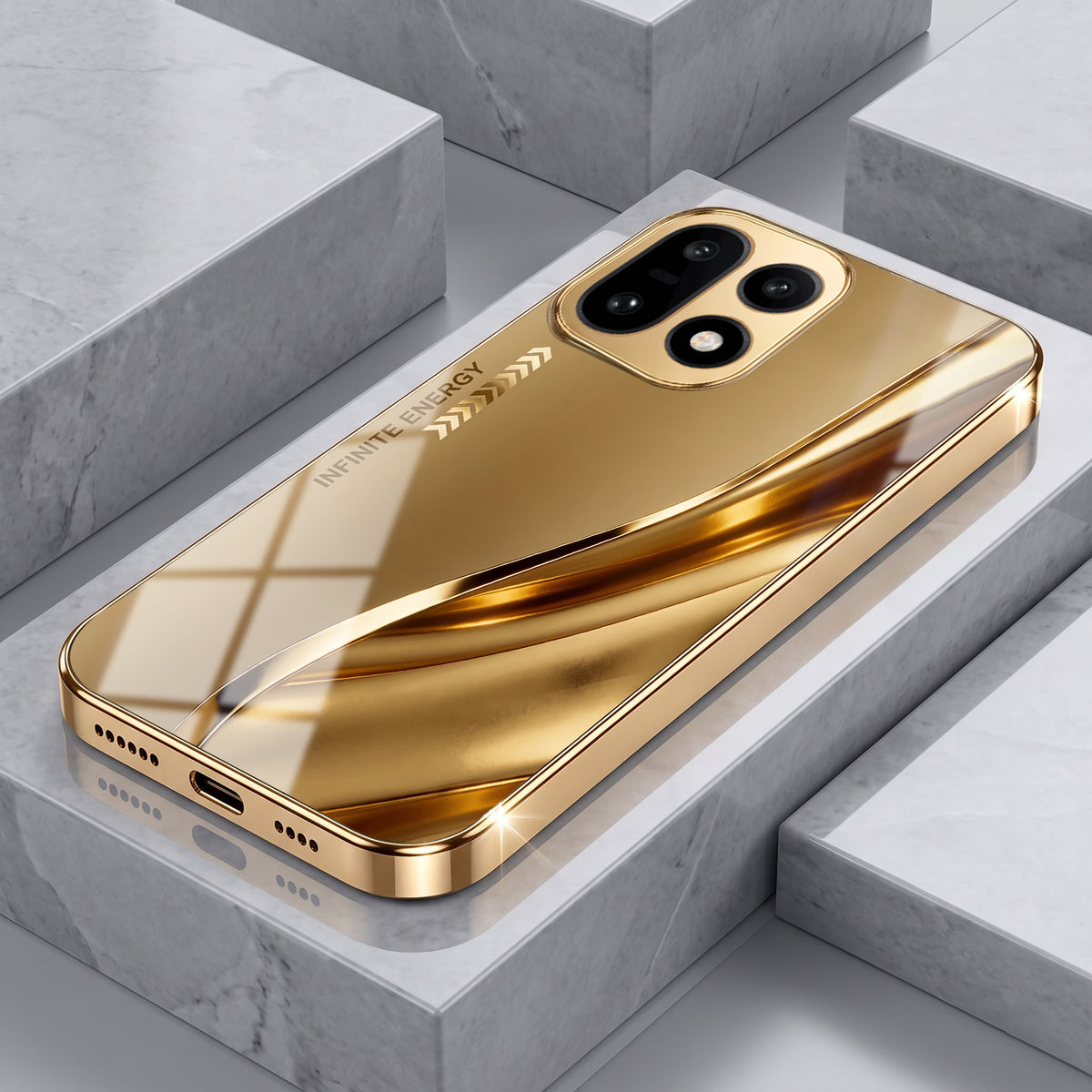 OnePlus 15 5G Luxury Infinity Energy Gold Electroplated Glass Phone Case