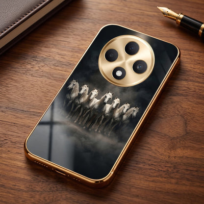 Oppo F27 Pro+ 5G Running Horses Gold Electroplated Glass Phone Back Case
