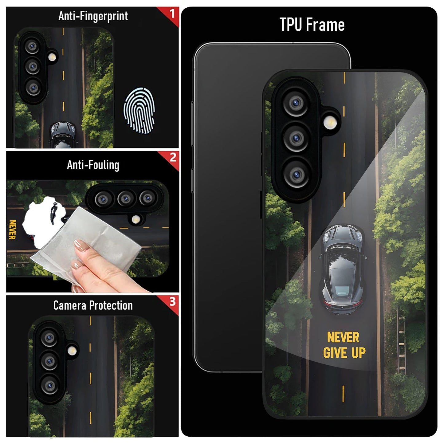 Samsung Galaxy A56 Premium Acrylic Shockproof Glass Back Case (Road Never Give Up)