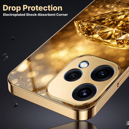 Oppo Reno 15 5G Golden Diamond Gold Electroplated Glass Phone Back Case