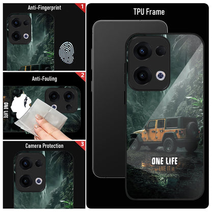 Oppo Reno 13 5G Premium Acrylic Shockproof Glass Back Case (Jeep Case)