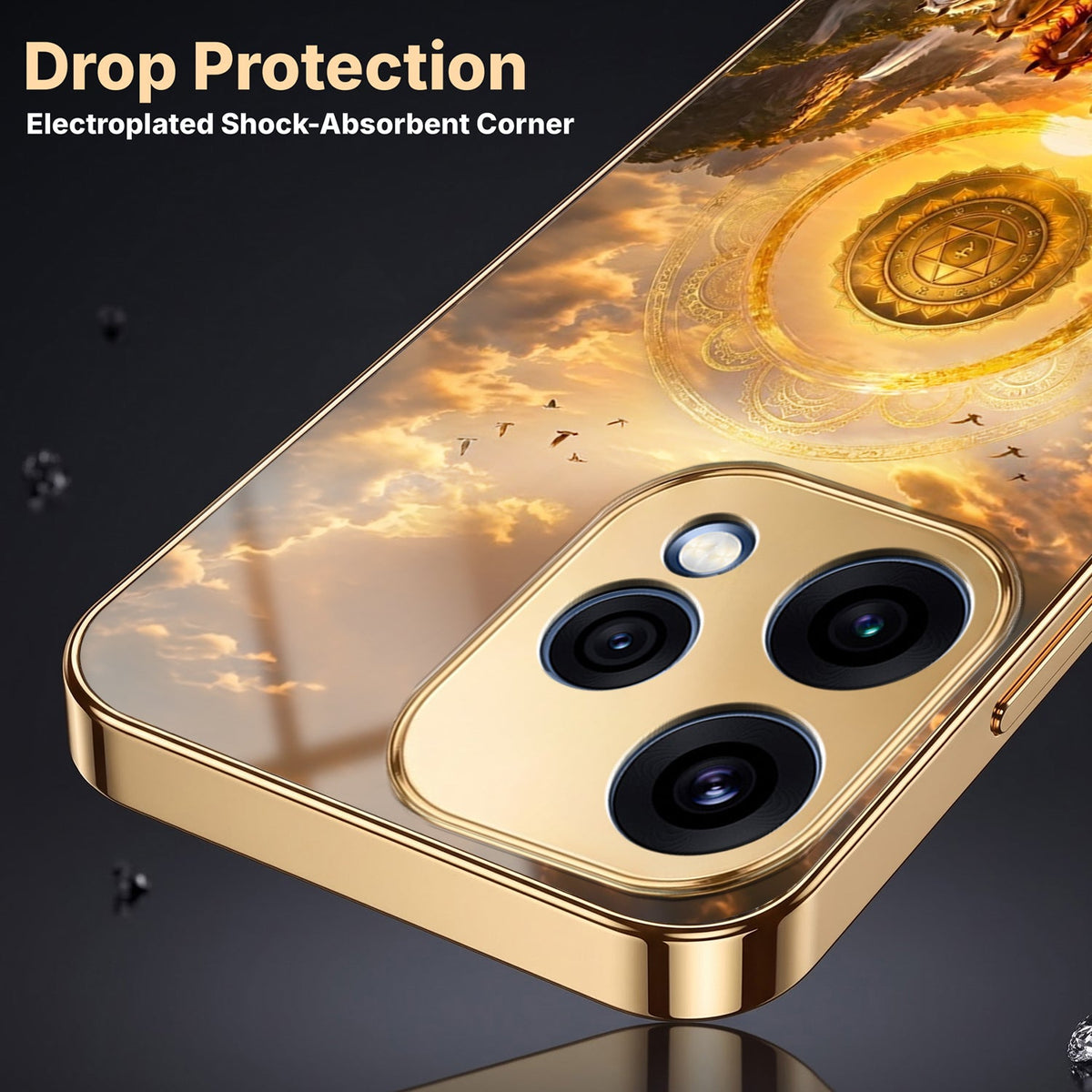 Oppo Reno 15 5G Celestial Seven Horses Gold Electroplated Glass Phone Back Case