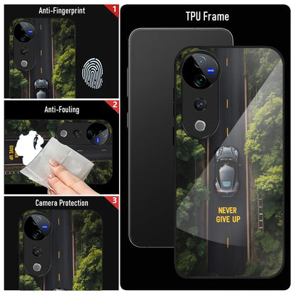 Vivo V40 Pro 5G Premium Acrylic Shockproof Glass Back Case (Road Never Give up)