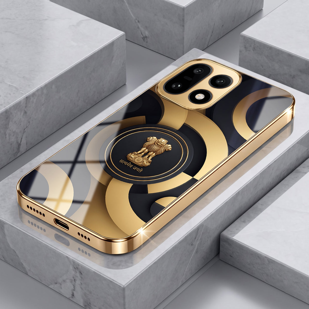 OnePlus 15 5G Royal Emblem Gold Electroplated Glass Phone Back Case