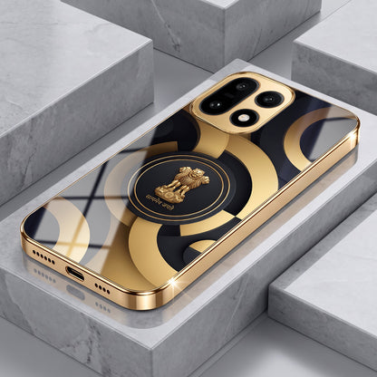 OnePlus 15 5G Royal Emblem Gold Electroplated Glass Phone Back Case