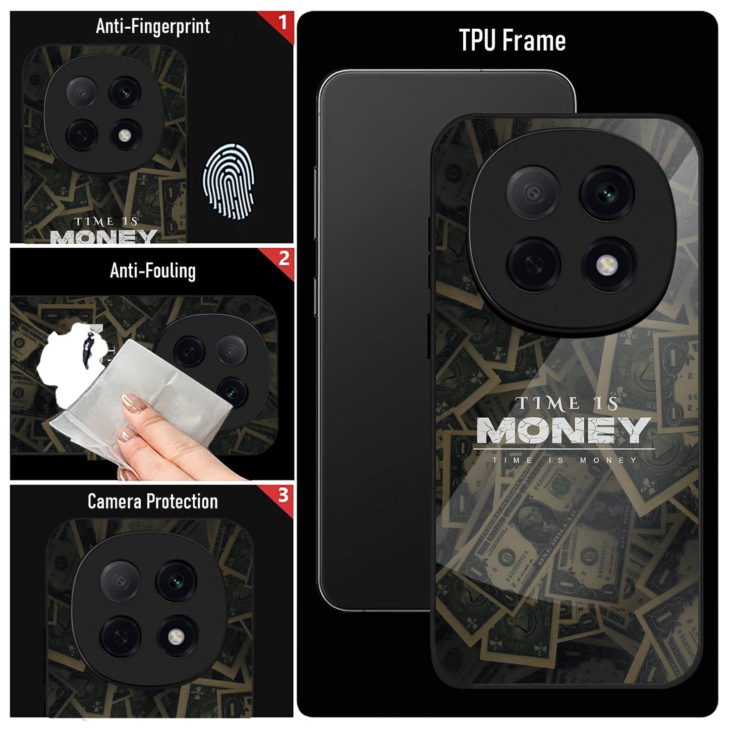 Oppo F29 Pro 5G Premium Acrylic Shockproof Glass Back Case (Time is Money)