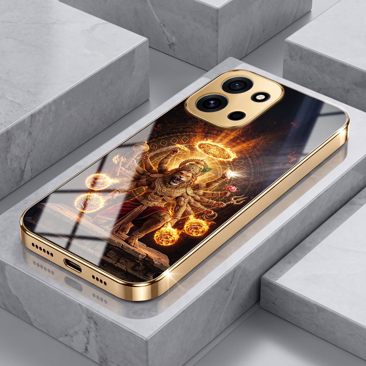 OnePlus Nord 6 5G Lord Narasimha Gold Electroplated Glass Phone Back Case