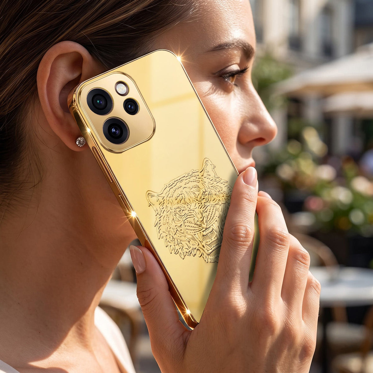 Oppo Reno 15 Pro Mini 5G Golden Tiger Face Gold Electroplated Glass Phone Back Case