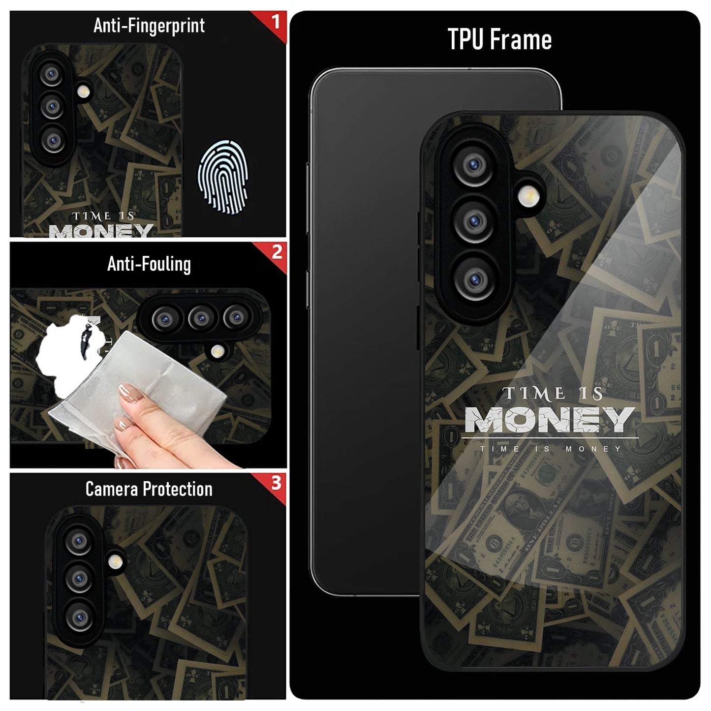 Samsung Galaxy A56 Premium Acrylic Shockproof Glass Back Case (Time Is Money)