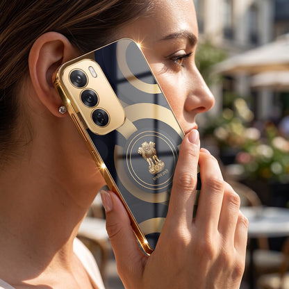 Oppo Reno 12 Pro 5G Royal Emblem Gold Electroplated Glass Phone Back Case