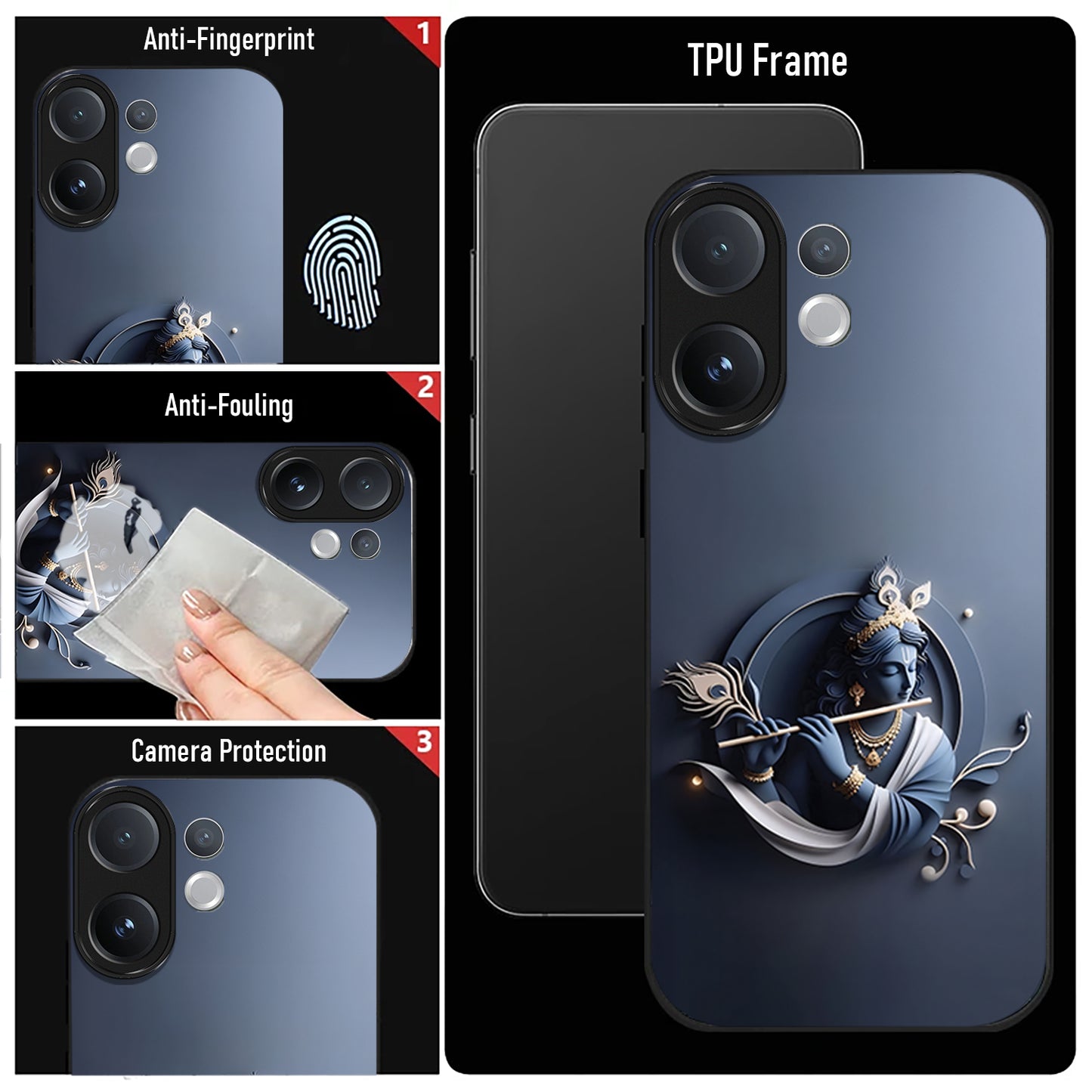 Vivo V60 5G Phone case with TPU frame, anti-fingerprint, anti-fouling, and camera protection features.