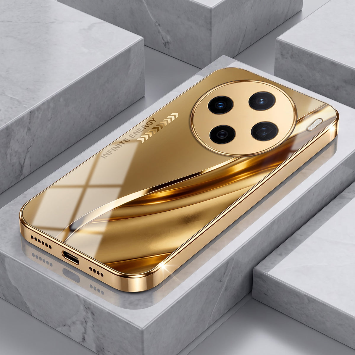 Vivo X200 5G Luxury Infinity Energy Gold Electroplated Glass Phone Case