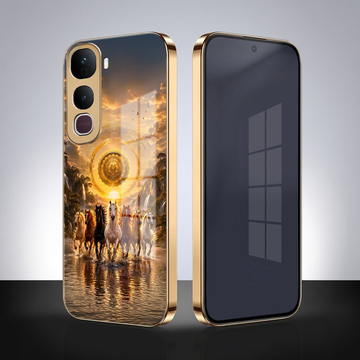 Vivo Y400 Pro 5G Celestial Seven Horses Gold Electroplated Glass Phone Back Case