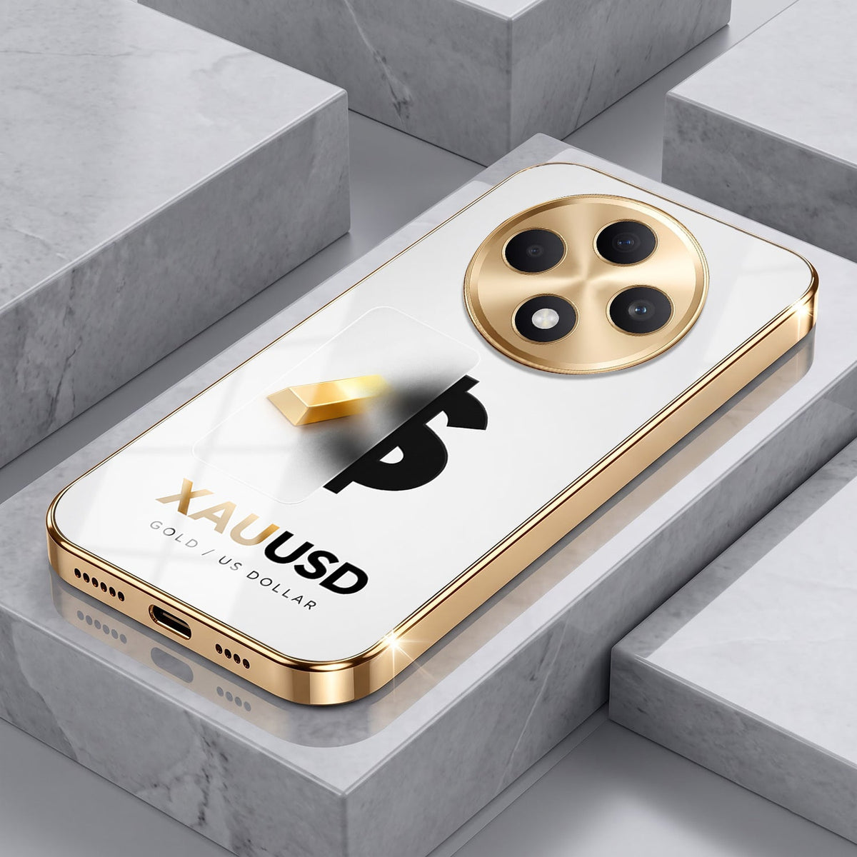 OppoF27 Pro+ 5G Luxury XAU/USD Gold Electroplated Glass Phone Back Case