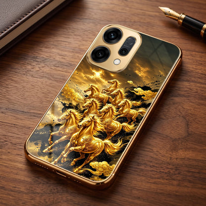 Oppo Reno 14 5G Horses Royal Glory Gold Electroplated Glass Phone Back Case