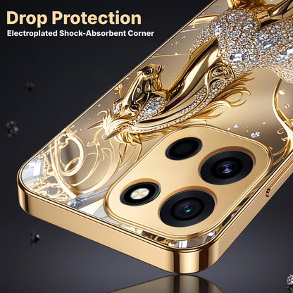 OnePlus Nord 6 5G Luxury Horse Texture Gold Electroplated Glass Phone Back Case