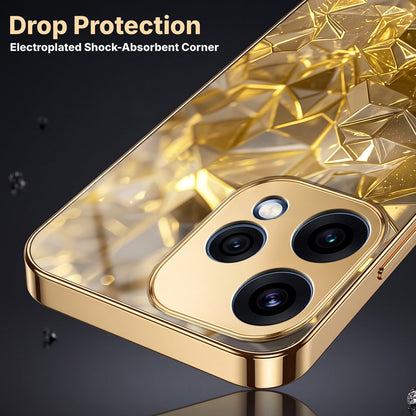 Oppo Reno 15 5G Golden Diamond Shatter Gold Electroplated Glass Phone Back Case
