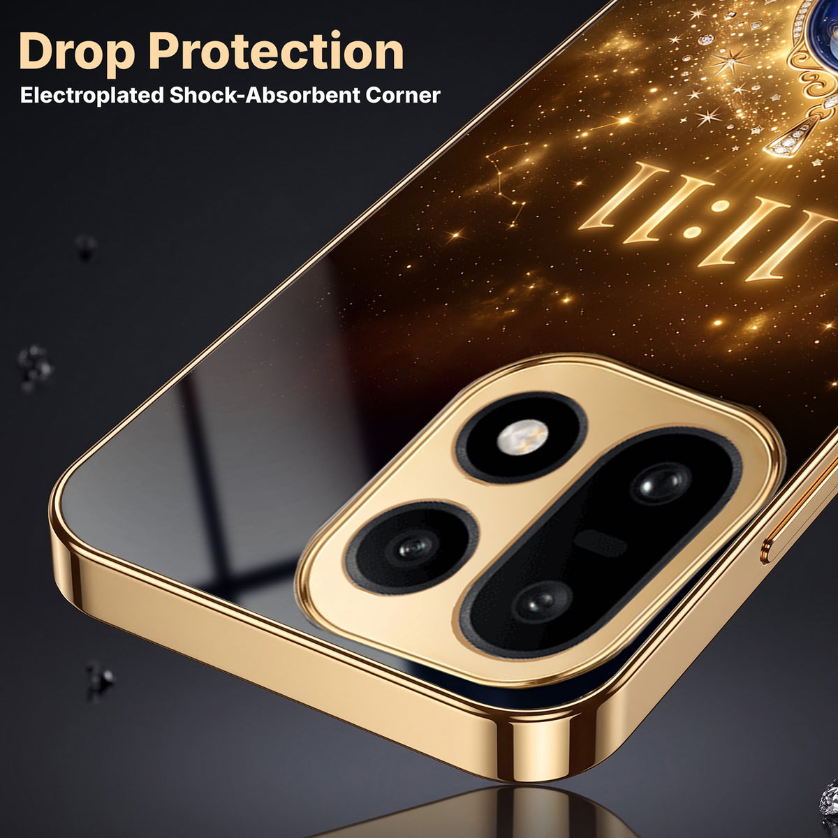 OnePlus 15 5G God’s Plan Evil Eye Gold Electroplated Glass Phone Back Case