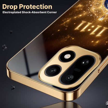 OnePlus 15 5G God’s Plan Evil Eye Gold Electroplated Glass Phone Back Case