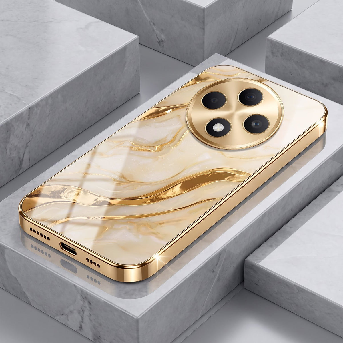 Oppo F27 Pro+ 5G Marvel Texture Gold Electroplated Glass Phone Back Case
