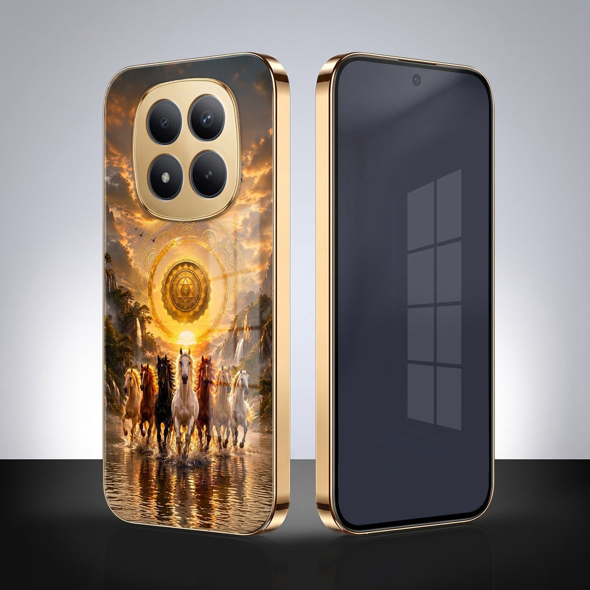 Redmi Note 15 Pro+ 5G Celestial Seven Horses Gold Electroplated Glass Phone Back Case