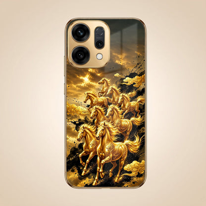 Oppo Reno 14 5G Horses Royal Glory Gold Electroplated Glass Phone Back Case