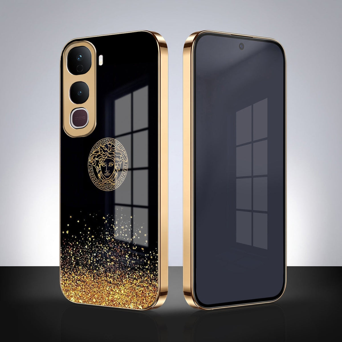 Vivo Y400 Pro 5G Medusa Head Gold Electroplated Glass Phone Back Case
