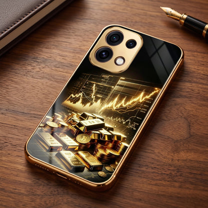 Oppo Reno 16C 5G Luxury Wealth Trader Gold Electroplated Glass Phone Back Case