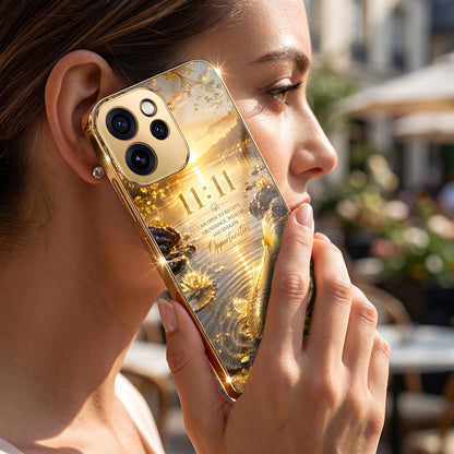 Oppo Reno 15 Pro Mini 5G 11:11 Manifestation Gold Electroplated Glass Phone Back Case