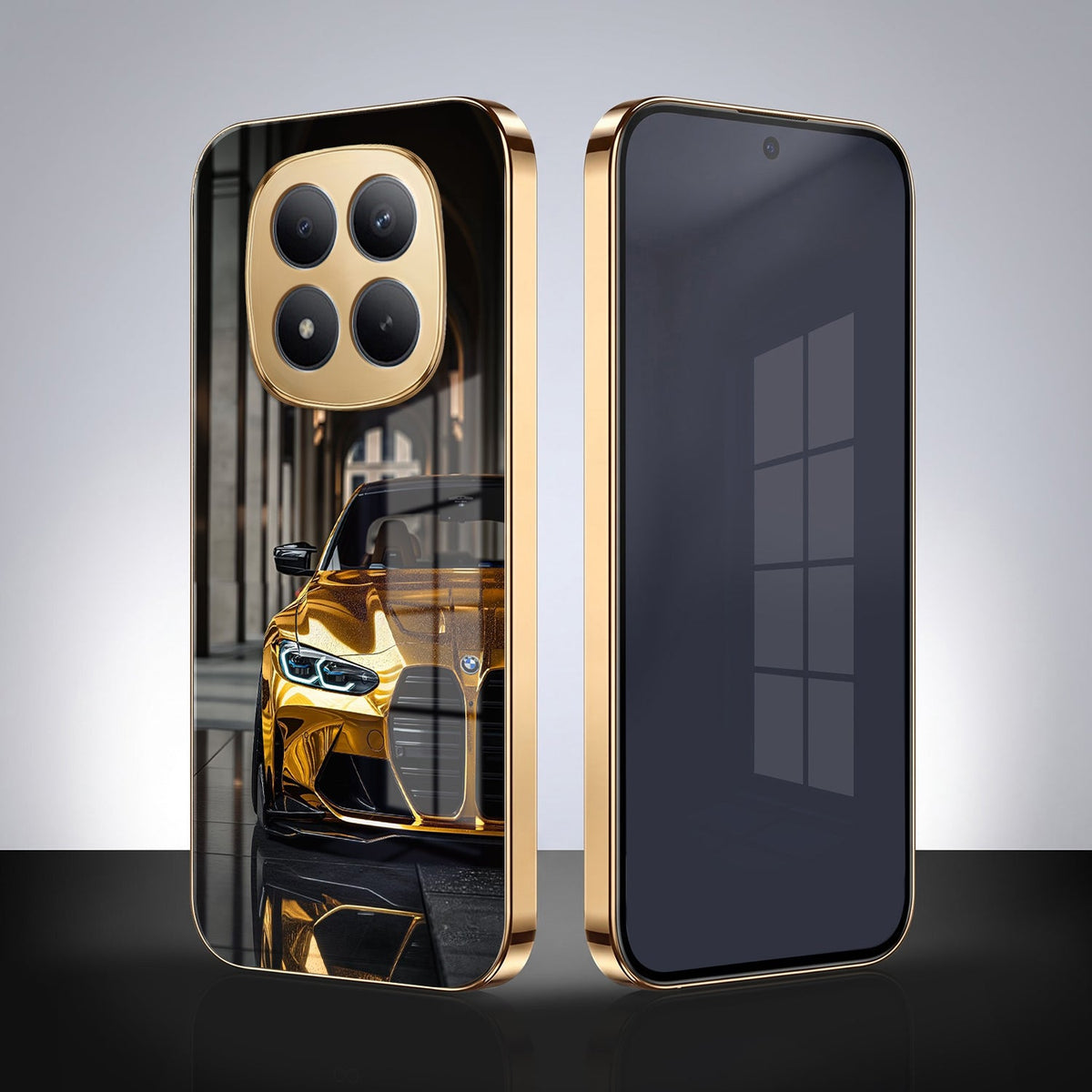 Redmi Note 15 Pro+ 5G Golden BMW Gold Electroplated Glass Phone Back Case