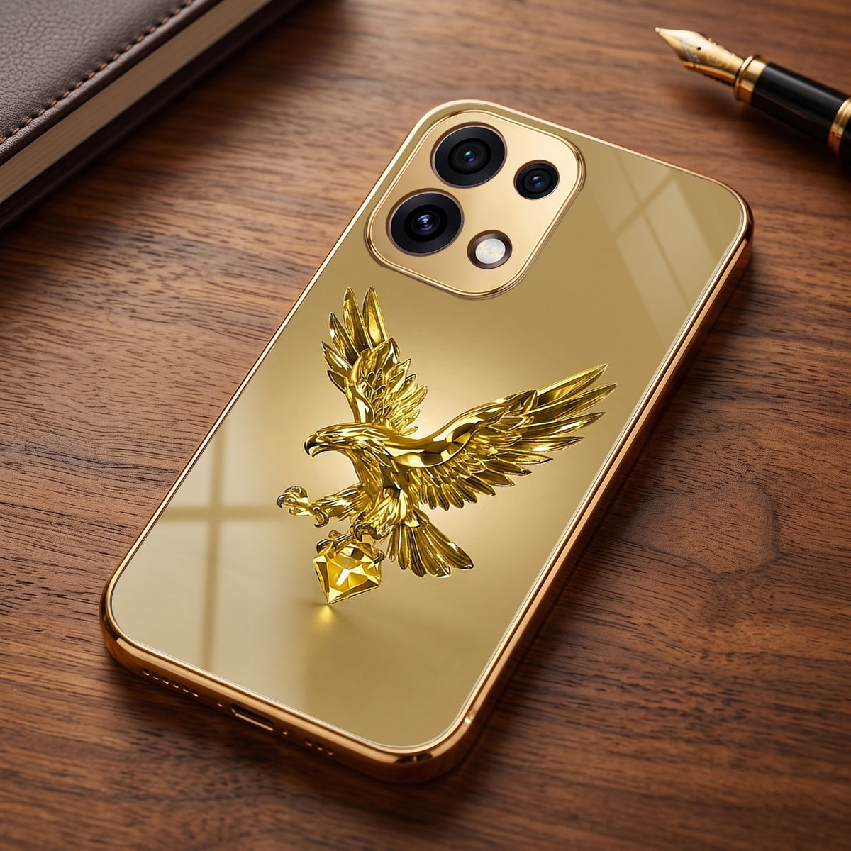 Oppo Reno 16C 5G Golden Eagle Gold Electroplated Glass Phone Back Case