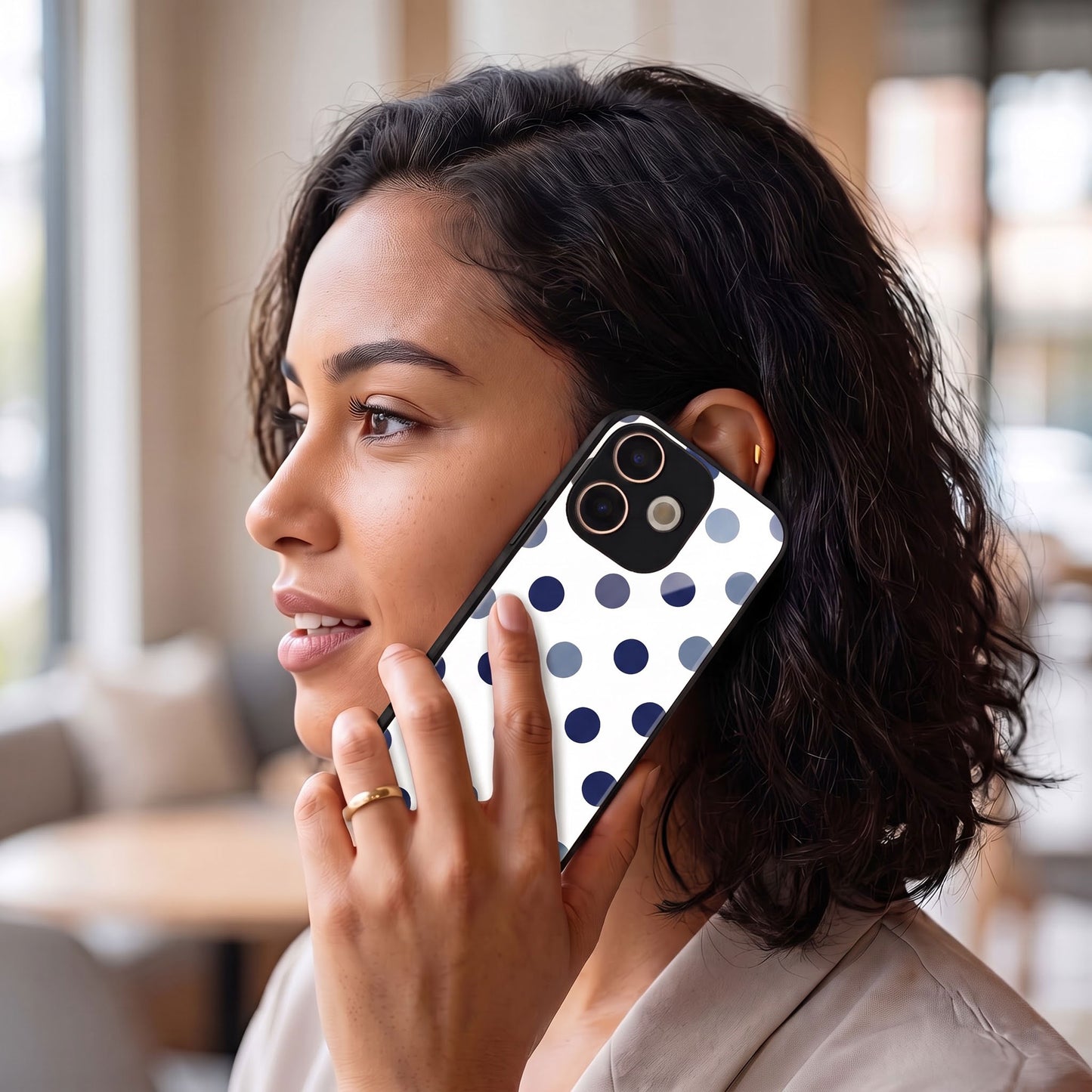 Oppo A5 Pro 5G Elegant White Navy Blue Polka Dot Acrylic Back Cover