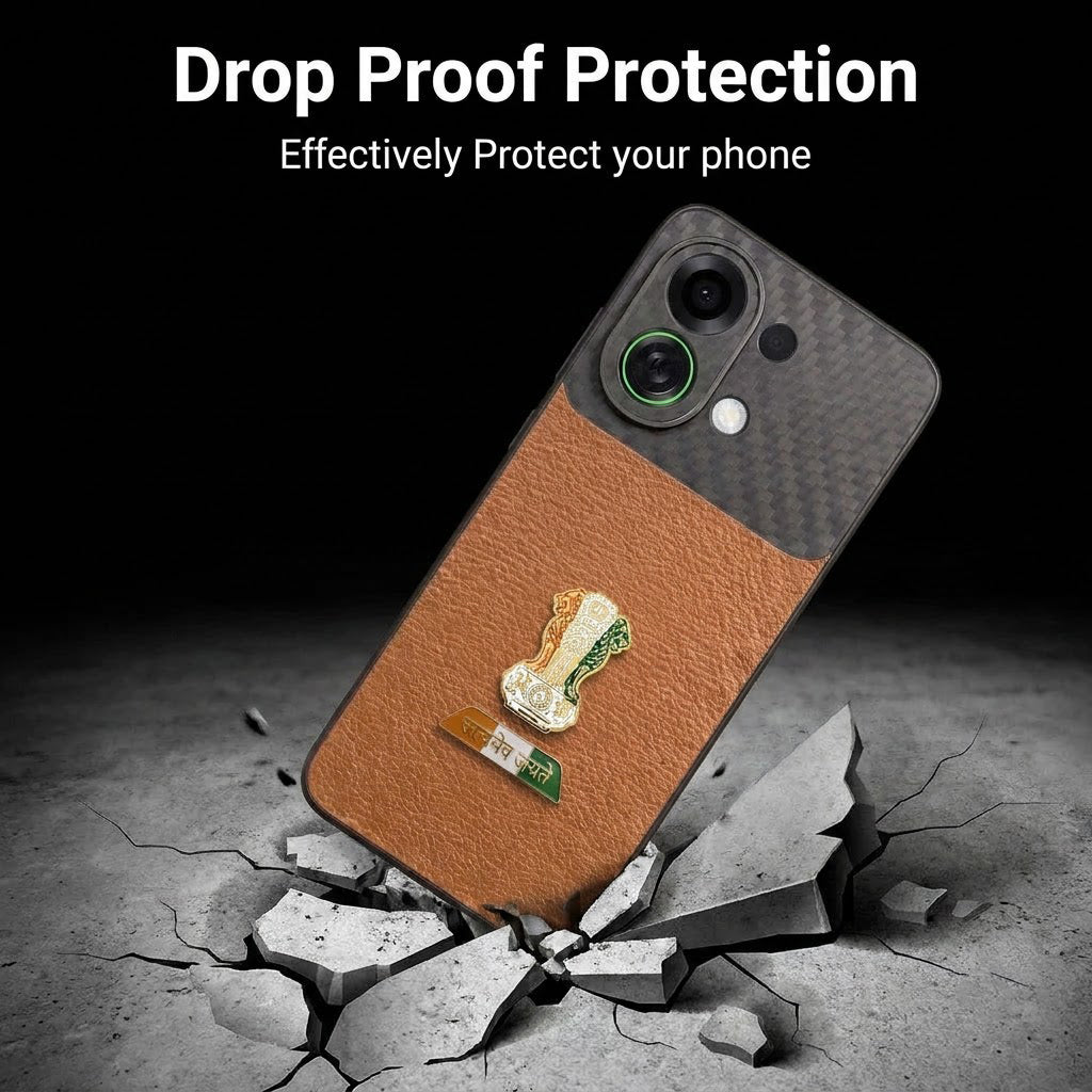 Oppo K13 Turbo 5G Tri-Color Satyamev Jayate Carbon Fiber Leather Hybrid Phone Case
